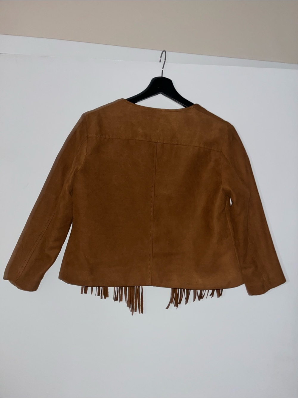 Women’s Fringe Suede Jacket - Brown - Picture 3 of 4